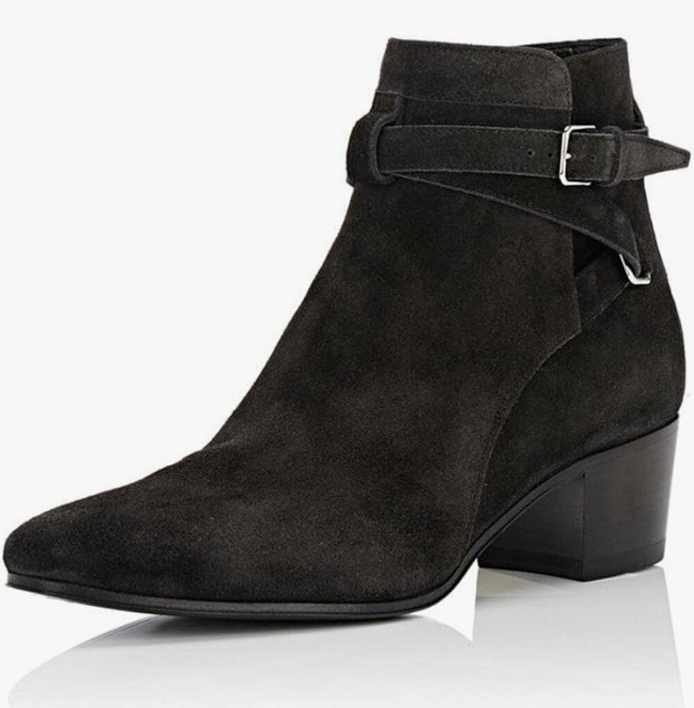 YDN Black Suede Boots Buckle Wrap Strap Block Heel Booties Women’s Size 8